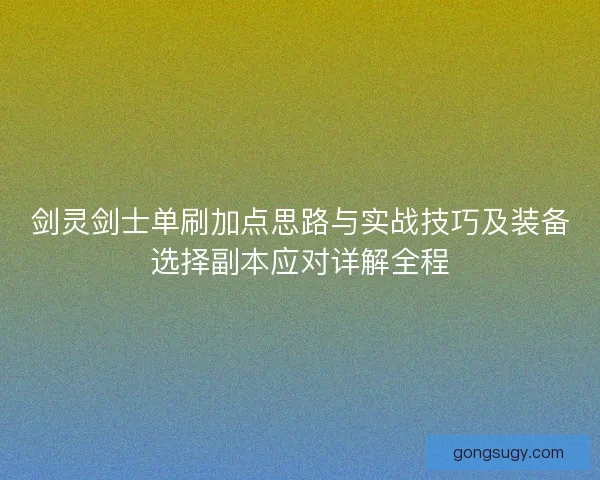 剑灵剑士单刷加点思路与实战技巧及装备选择副本应对详解全程